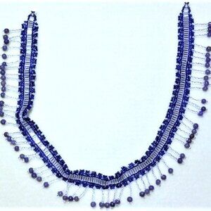 16" Beaded Sapphire Fringe Necklace